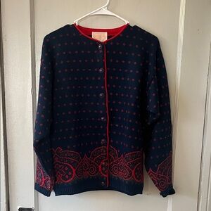 Vintage Pendleton Wool Navy and Red Paisley Cardigan Small